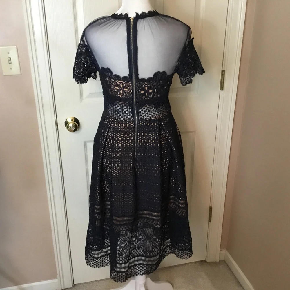 Few Moda NWT Ramona Navy Blue & Nude Lace & Mesh Party Dress - S